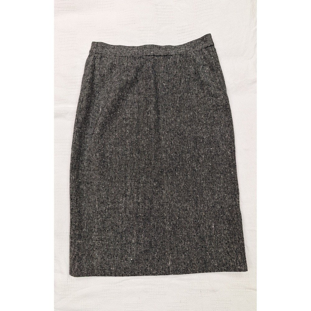 Doncaster Silks 100% Silk Black Ivory Tweed Pencil Skirt Size 8 Knee Length